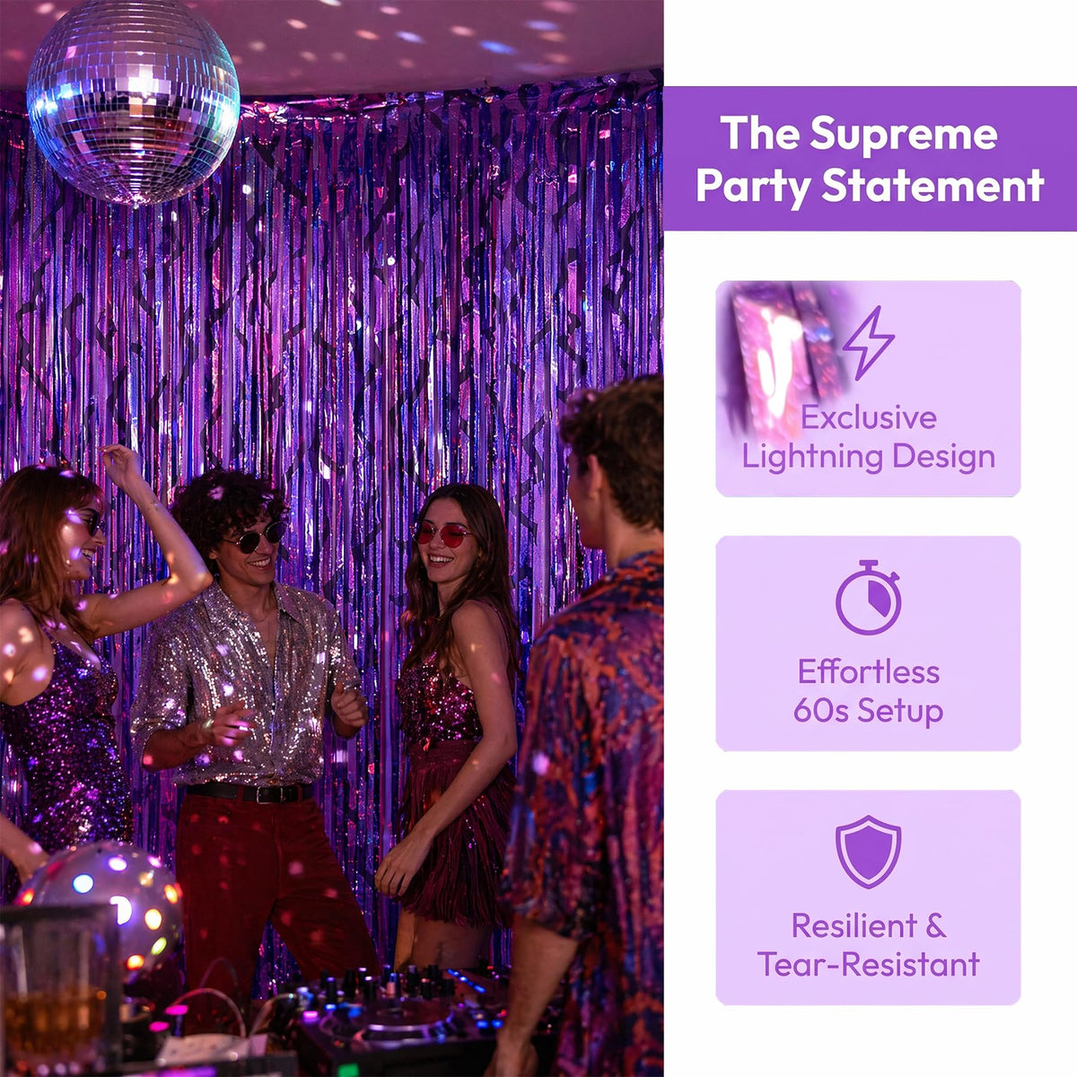 4 Pack Metallic Purple Party Backdrop Foil Fringe Curtain (39" x 79")