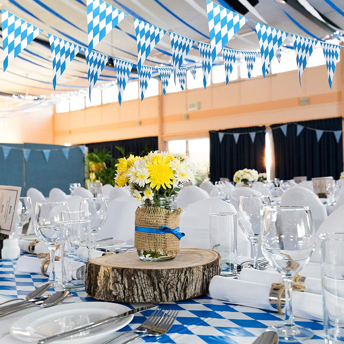 Seasons Stars SSDecor Oktoberfest Tablecloth 3 Pieces, Blue White Check Oktoberfest Tablecloth, Plastic German Oktoberfest Bavarian Table Cover for Oktoberfest Party Decorations Supplies