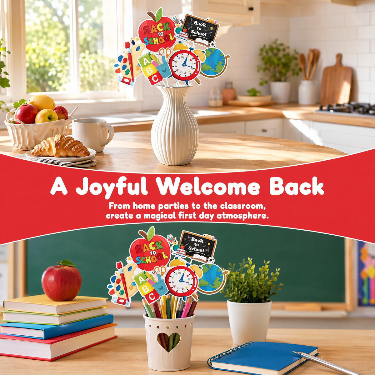 24Pcs Back to School Decorations Table Centerpiece Sticks - First Day of School Welcome to School Classroom Decorations Table Toppers, Double-Sided Classroom Centerpieces