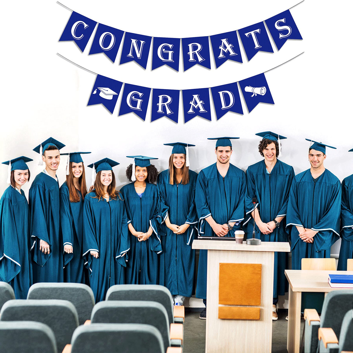 2026 Congrats Grad Banner with Graduation Cap Sign(Assembled) Class of 2026 Graduation Party Supplies Congratulation Grad Garland to Celebrate