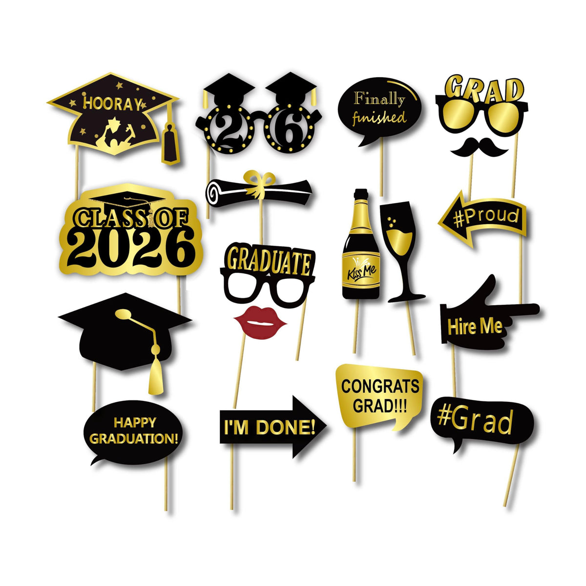 2026 Graduation Selfie Photo Booth Frame Black and Gold with 18Pcs Graduation Photo Booth Props, Upgraded Version with Support Cardboard, 2026 Grad Party Pose Sign