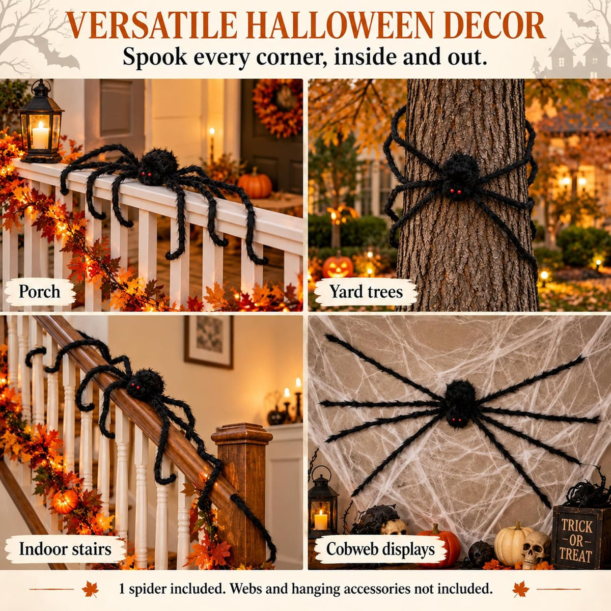 Giant Halloween Spider Black Fuzzy Red Eyes Decoration 59 Inch Posable Legs