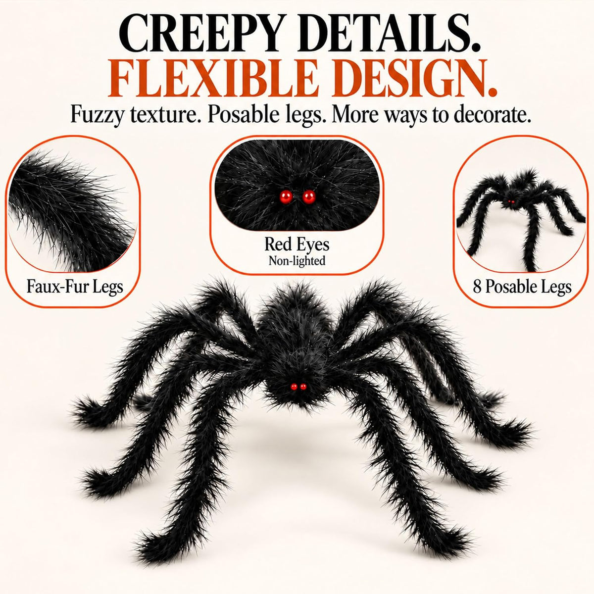Halloween Black Spider Decorations 2 Pack Red Eyes Fuzzy Posable Legs