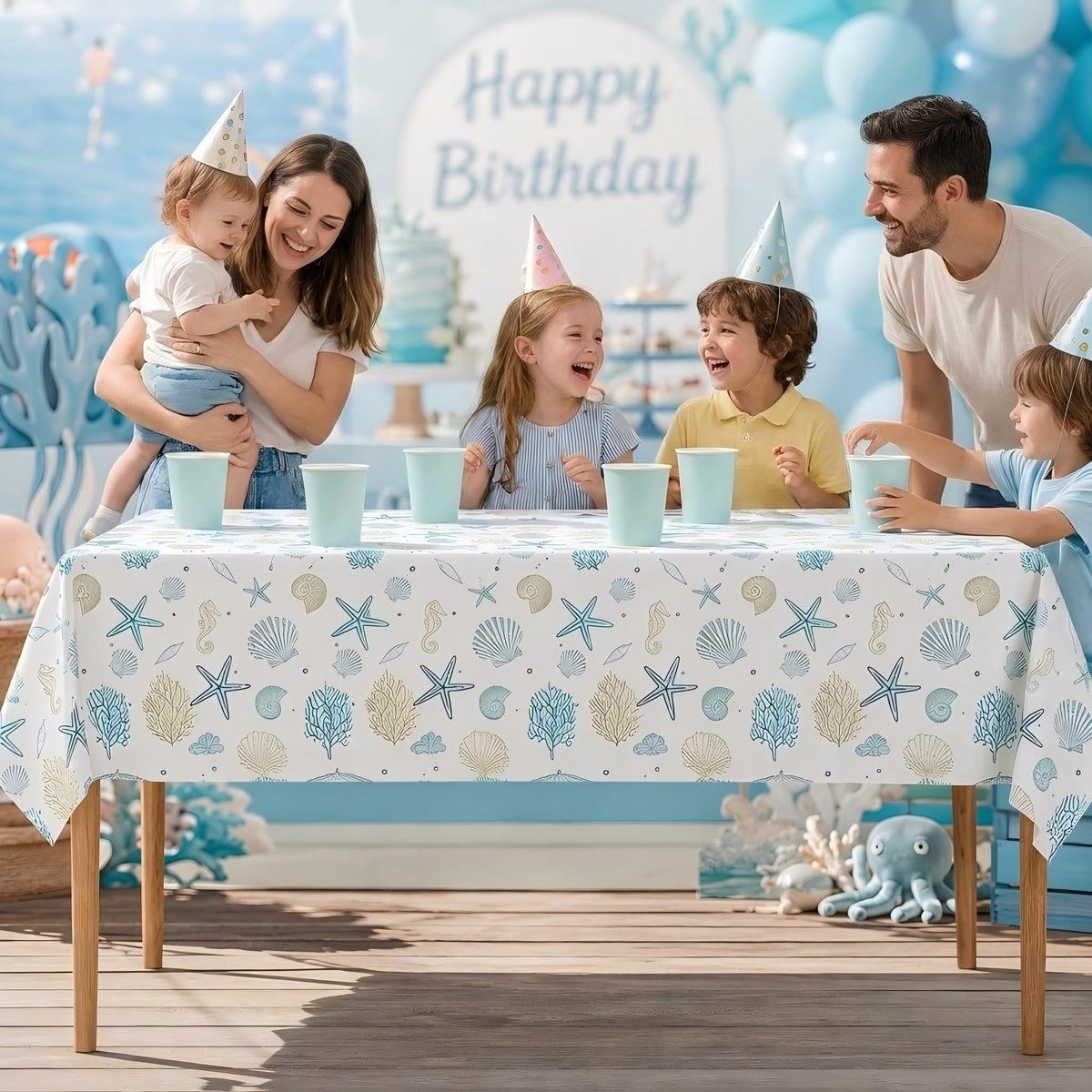 2 Pack Under the Sea Theme Plastic Disposable Tablecloth 54" x 108"