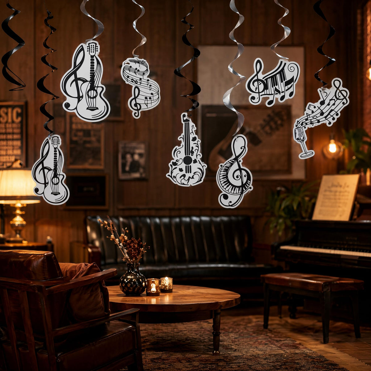 Music Party Decorations Hanging Swirls 18Pcs, Musical Note and Instrument Ceiling Streamers for Music Birthday Party, Piano Recital, Classroom Decor, 18-Pack Reusable Music Themed Hanging Ornaments