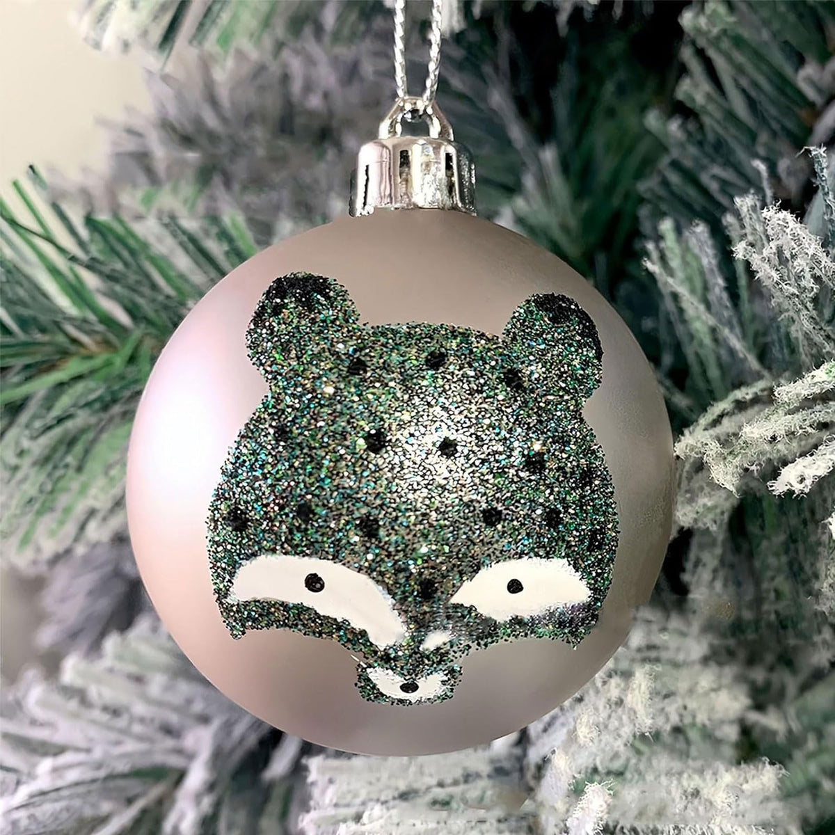 16Ct Green Christmas Ball Assorted Ornaments with Gift Boxes - 2.4" Glittery Christmas Tree Shatterproof Green Ball Decoration with Forest Theme Animals - Fox, Reindeer, Bear, Owl