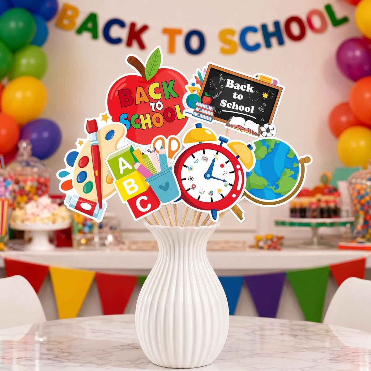 24Pcs Back to School Decorations Table Centerpiece Sticks - First Day of School Welcome to School Classroom Decorations Table Toppers, Double-Sided Classroom Centerpieces