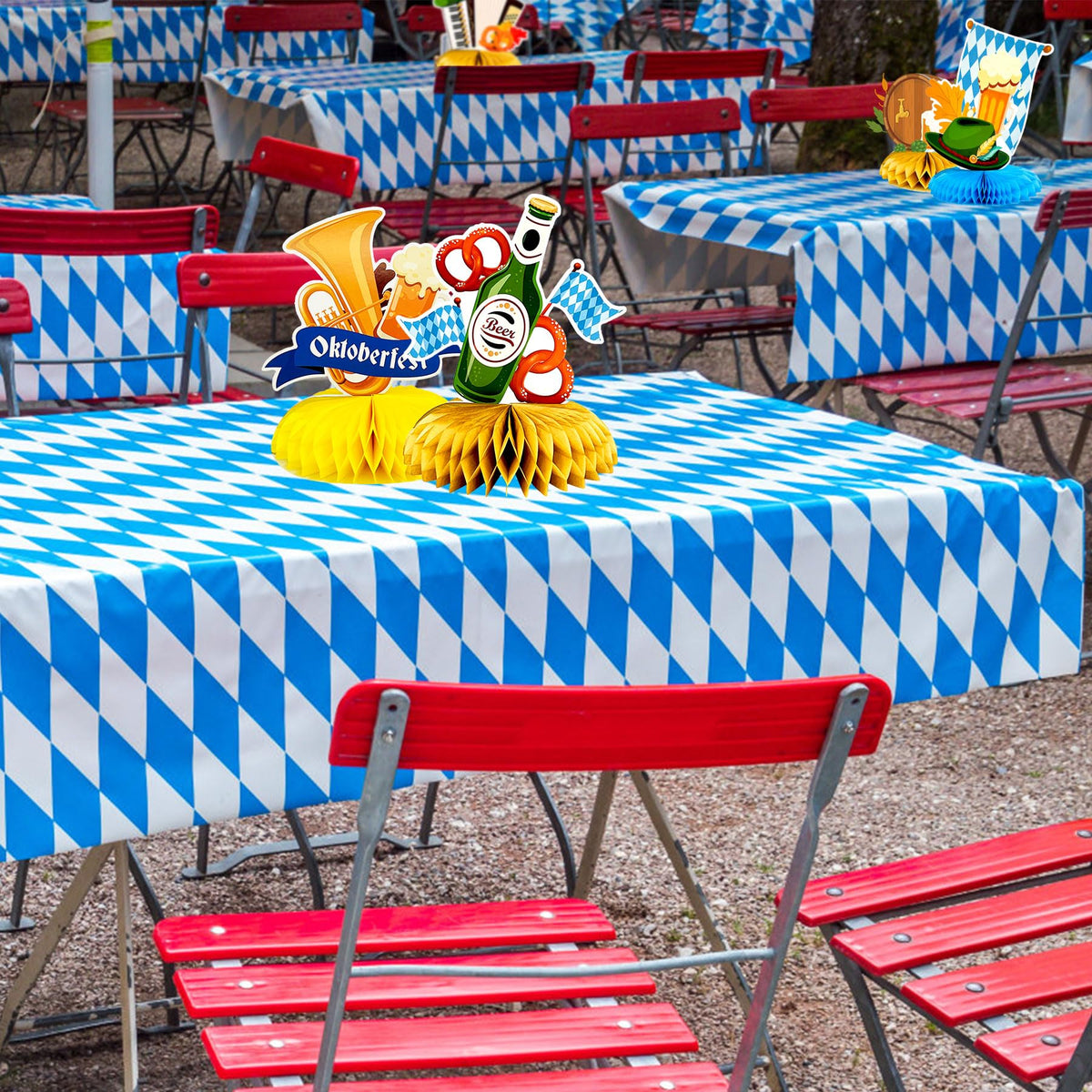 10 Pieces Oktoberfest Centerpieces with Honeycomb for Oktoberfest Party, Blue White Check Oktoberfest Table Decorations Ideal German Oktoberfest Bavarian Party Supplies