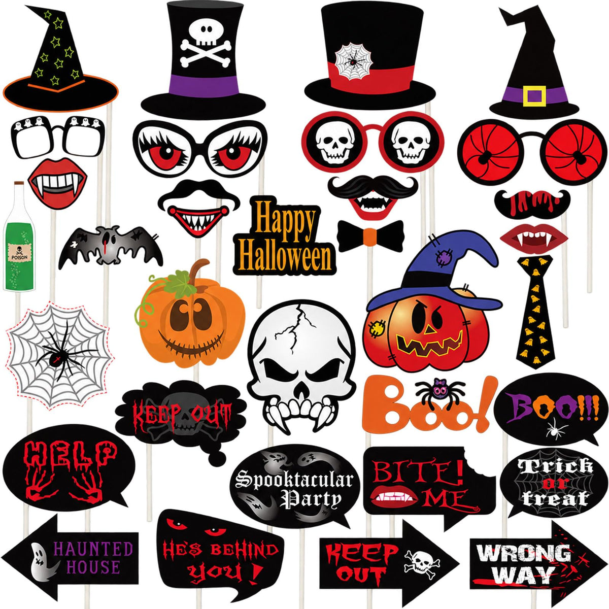 Halloween Photo Booth Props with Sticks Spooky Selfie Party Decorations
