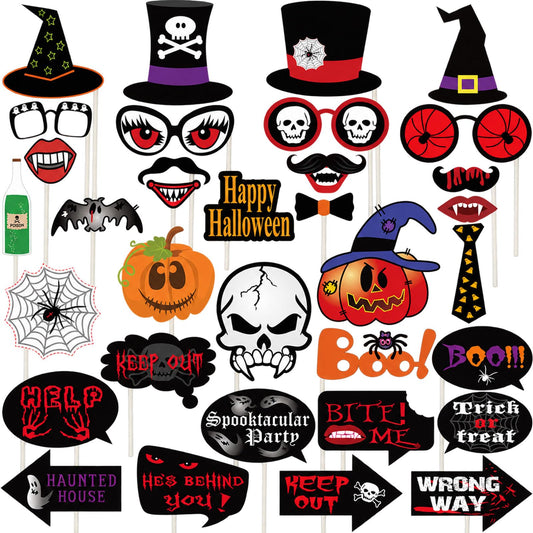 Halloween Photo Booth Props with Sticks Spooky Selfie Party Decorations
