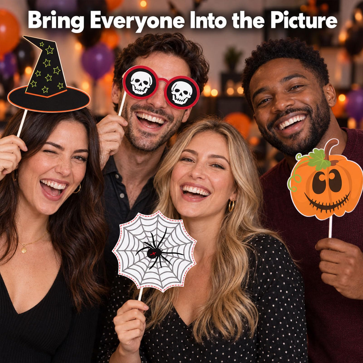 Halloween Photo Booth Props with Sticks Spooky Selfie Party Decorations