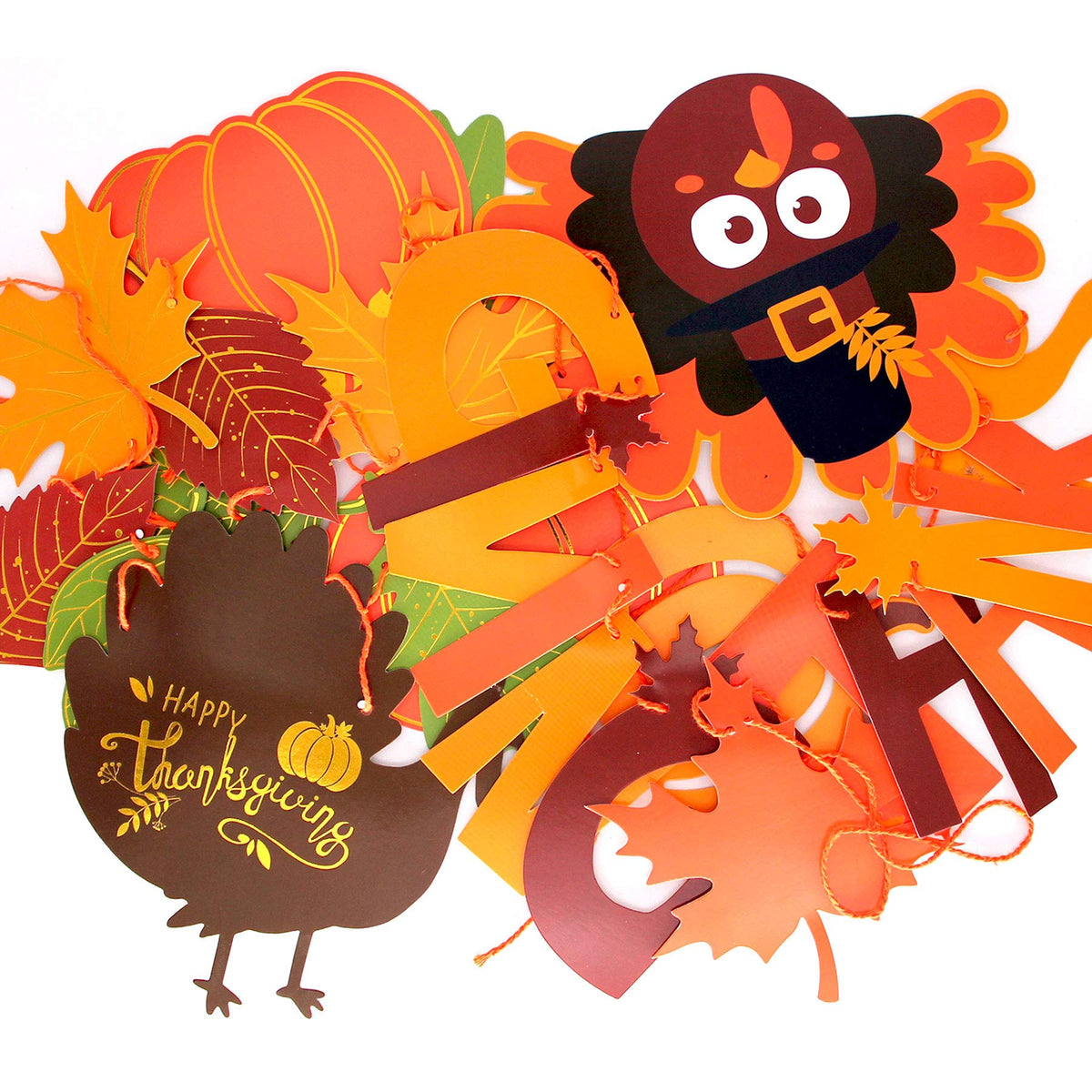 Thanks Giving Banners(Pre-Assembled)Fall Maple Leaves Pumpkins Turkeys Banner for Thanksgiving Day, Happy Thanksgiving Fall Party Sign Banner Garland Decoration for Mantle Dinner Table Fireplace