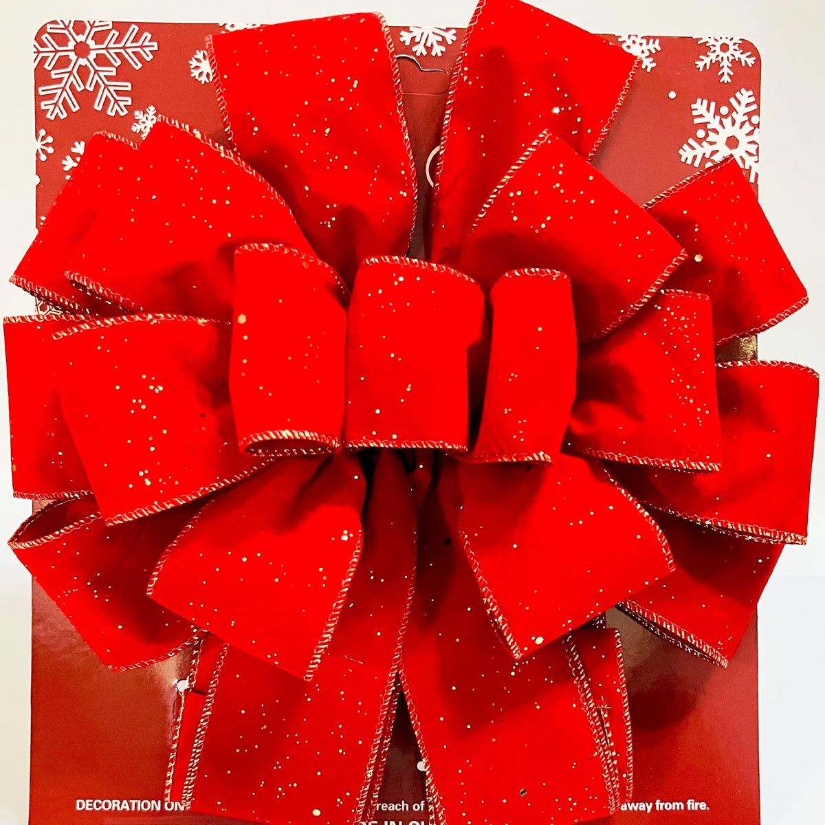 Christmas Jumbo Bows Gift Boxed, 52inches by 12 Inches Gold Wired Red Velvet Bows with Gold Confetti and Four Long Tails for Wreath Floral, Christmas Tree Topper, Outside Bowknot