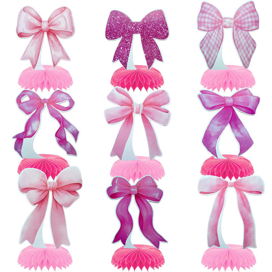 9 Pcs Pink Bow Honeycomb Centerpieces Coquette Party Table Decorations