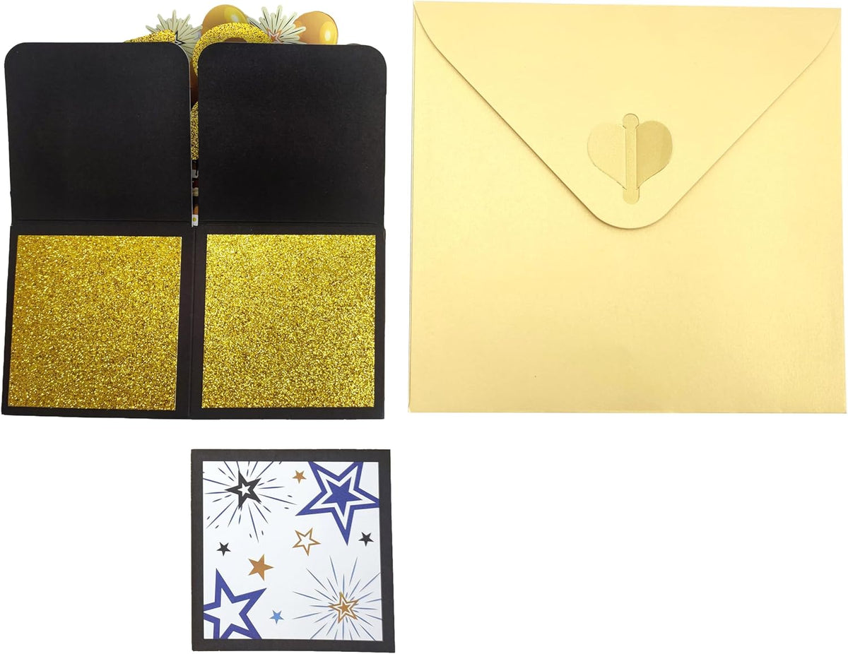 Glittery Gold 3D 40th Birthday Pop Up Card with Envelope - Gold and Black Happy 40th Birthday Greeting Card, Perfect Congratulation Card and Personalized Gift for 40 Birthday Party