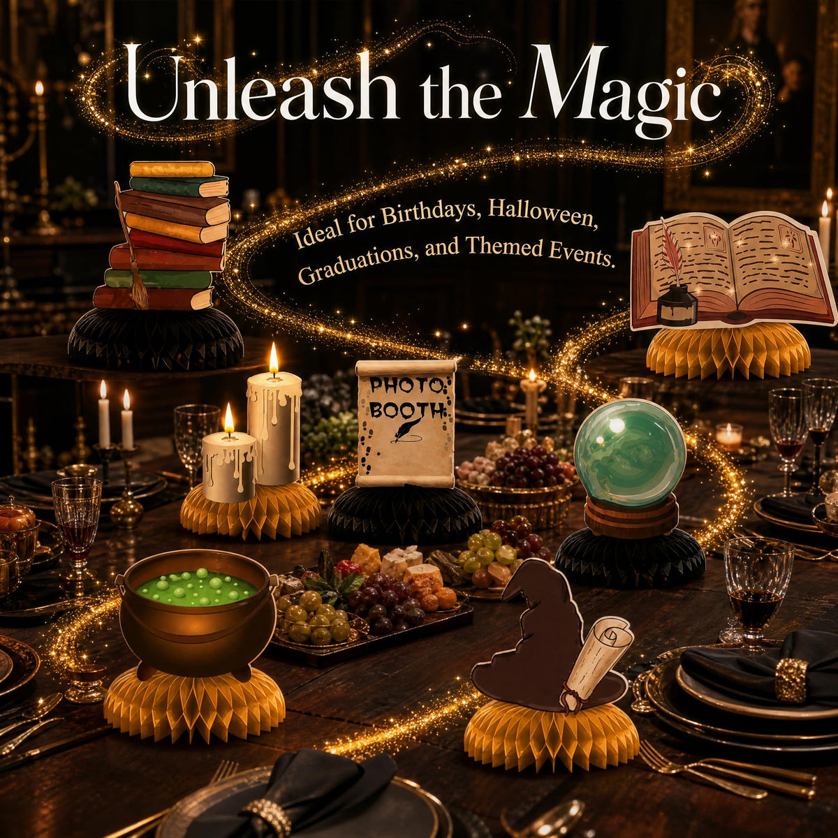 7 Pcs Wizard Party Centerpieces - Magical School Theme Honeycomb Table Decorations,Magical Table Toppers for Witchcraft Birthday Party Supplies Movie Night Room Decor