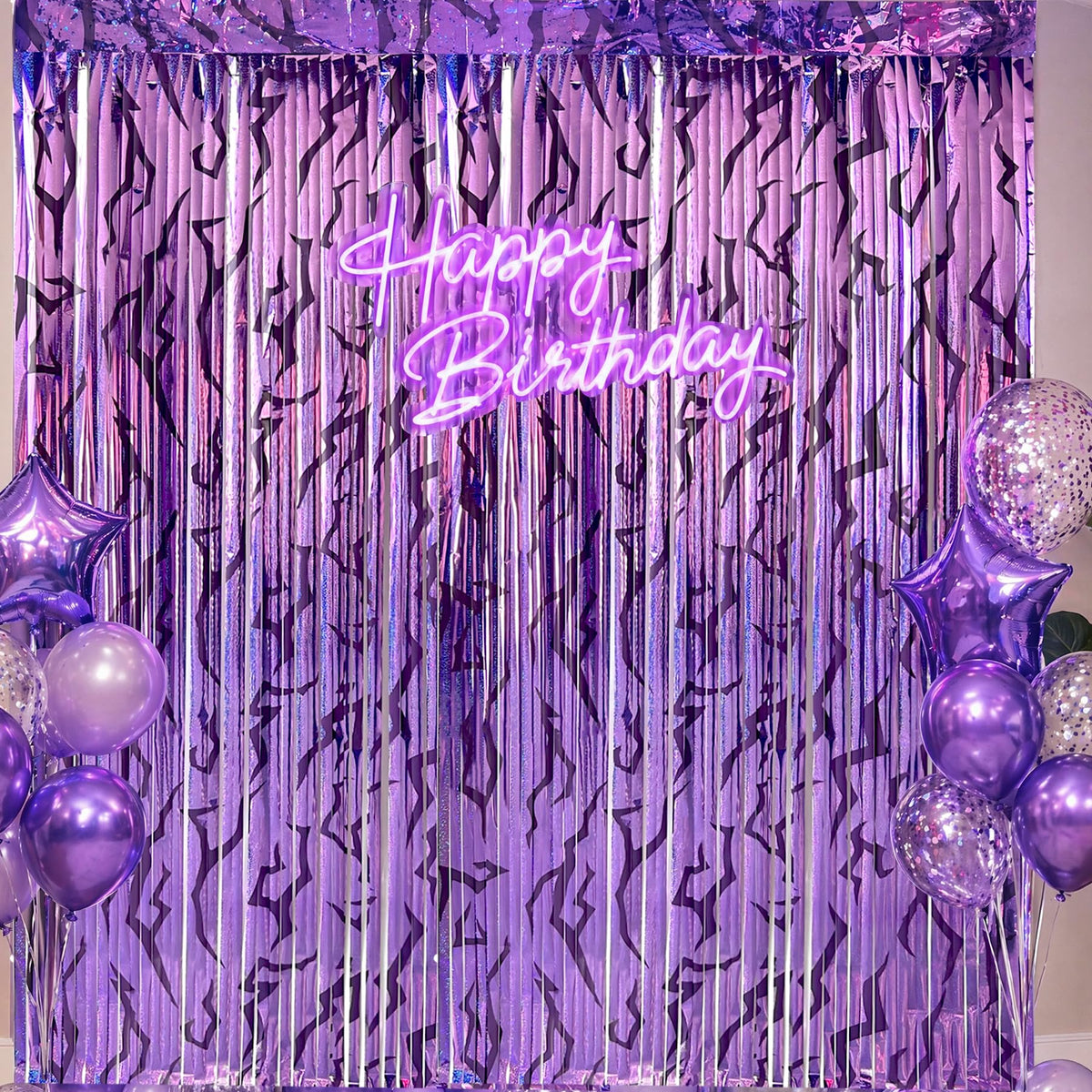 4 Pack Metallic Purple Party Backdrop Foil Fringe Curtain (39" x 79")