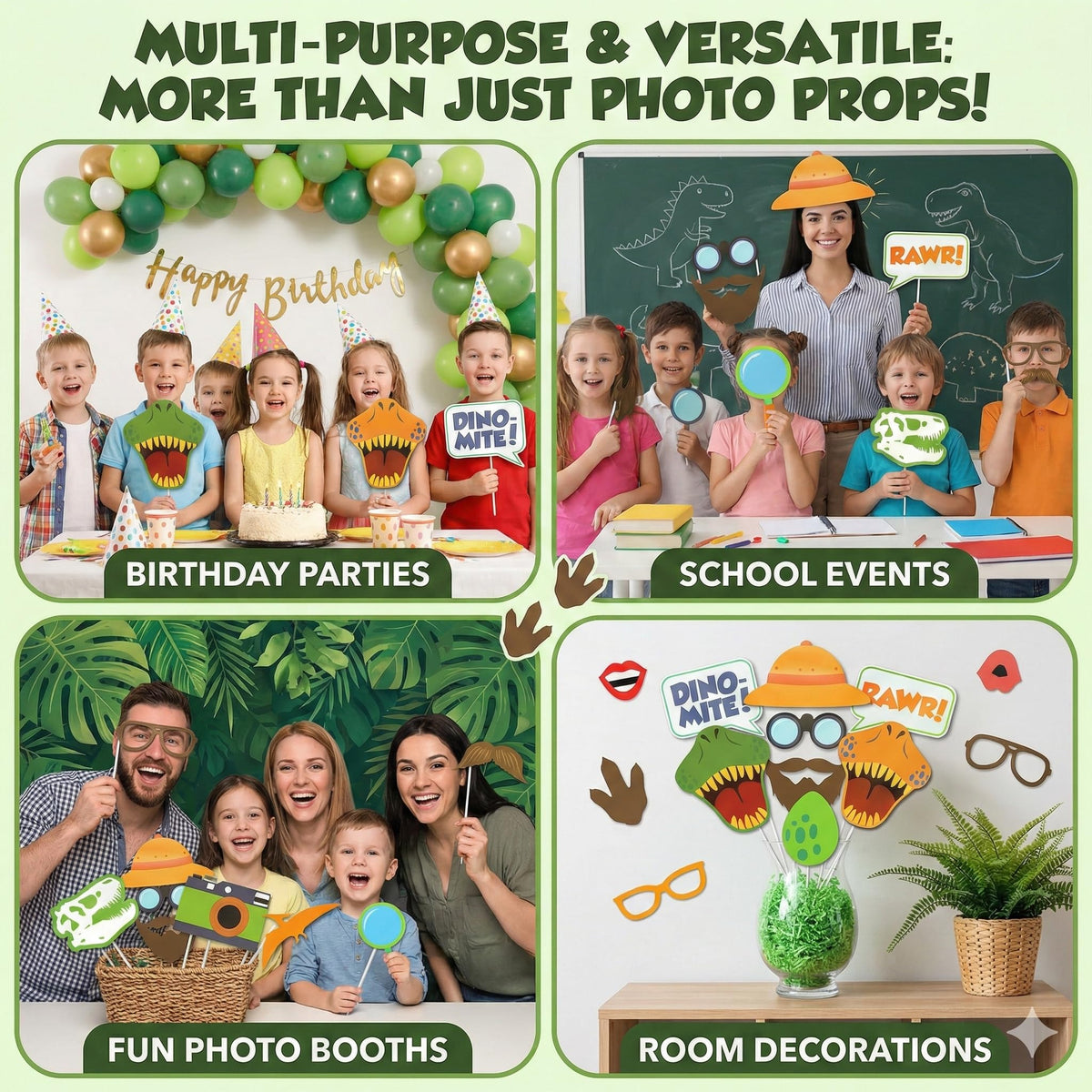 Dinosaur Photo Booth Props - Dinosaur Birthday Party Supplies Dino Colorful Photo Props Party Supplies