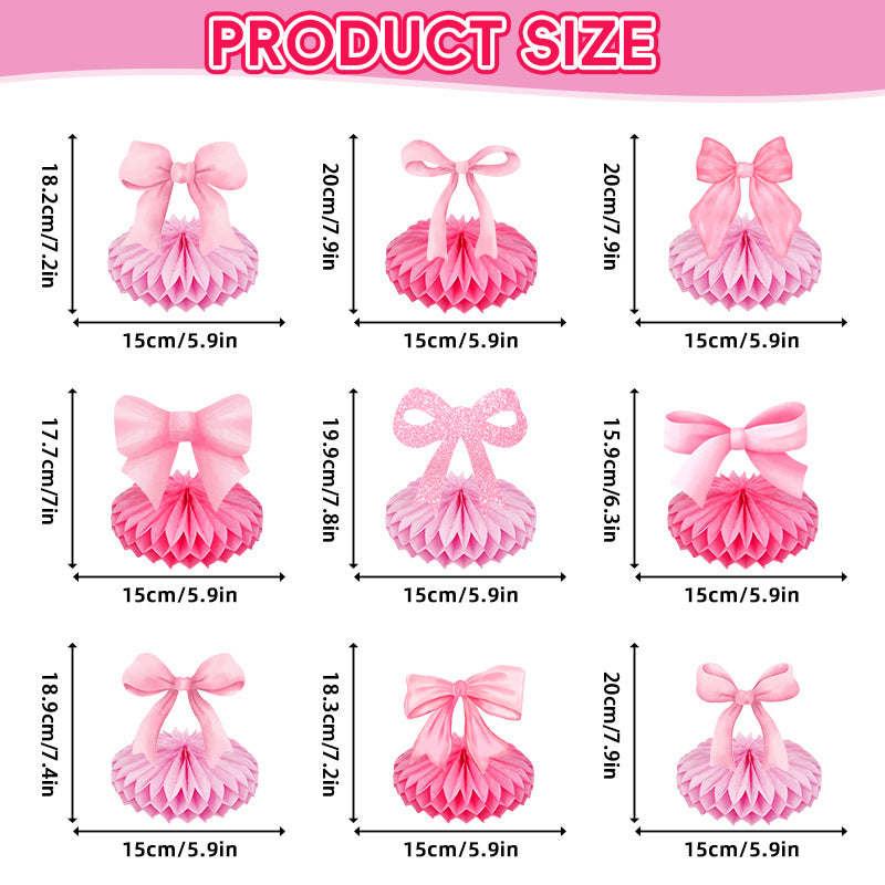9 Pcs Pink Bow Honeycomb Centerpieces - Pink Party Table Decorations for Baby Shower, Birthday, Wedding, Bridal Shower Easy Assemble Paper Table Toppers