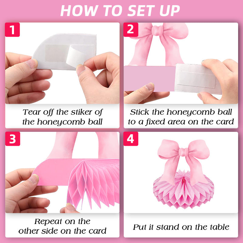 9 Pcs Pink Bow Honeycomb Centerpieces - Pink Party Table Decorations for Baby Shower, Birthday, Wedding, Bridal Shower Easy Assemble Paper Table Toppers